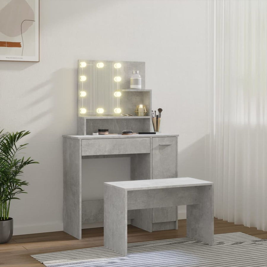 Kaptafelset met LED's bewerkt hout betongrijs 86.5 x 35 x 136 cm Betongrijs