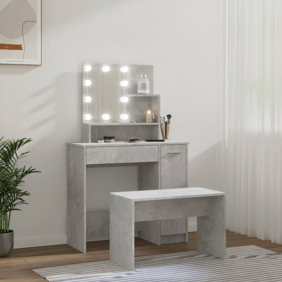 Kaptafelset met LED's bewerkt hout betongrijs 86.5 x 35 x 136 cm Betongrijs