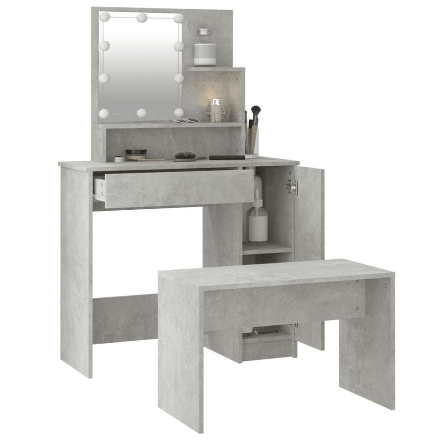 Kaptafelset met LED's bewerkt hout betongrijs 86.5 x 35 x 136 cm Betongrijs