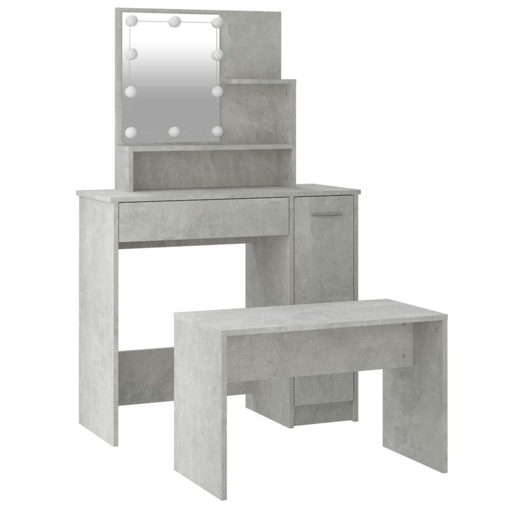 Kaptafelset met LED's bewerkt hout betongrijs 86.5 x 35 x 136 cm Betongrijs