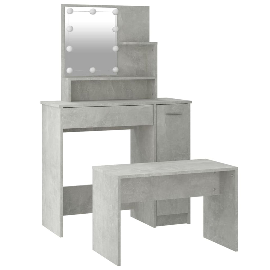 Kaptafelset met LED's bewerkt hout betongrijs 86.5 x 35 x 136 cm Betongrijs
