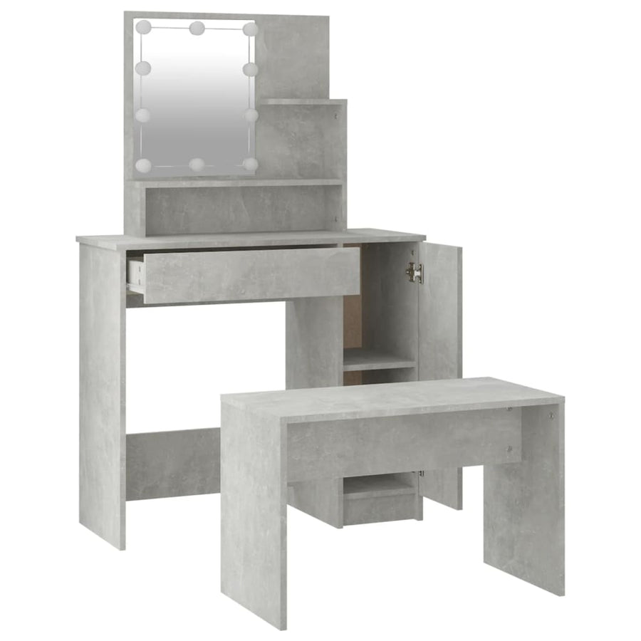 Kaptafelset met LED's bewerkt hout betongrijs 86.5 x 35 x 136 cm Betongrijs