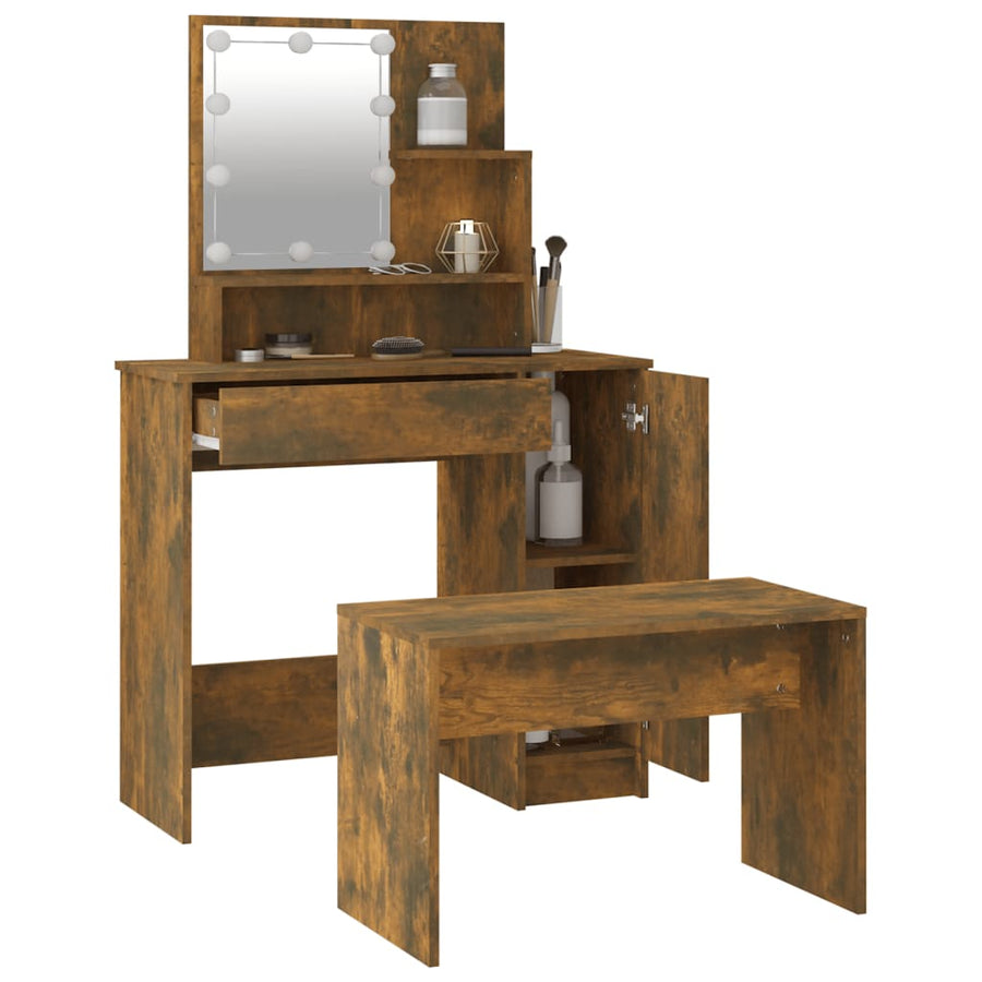 Kaptafelset met LED's bewerkt hout gerookt eiken 86.5 x 35 x 136 cm Gerookt eiken