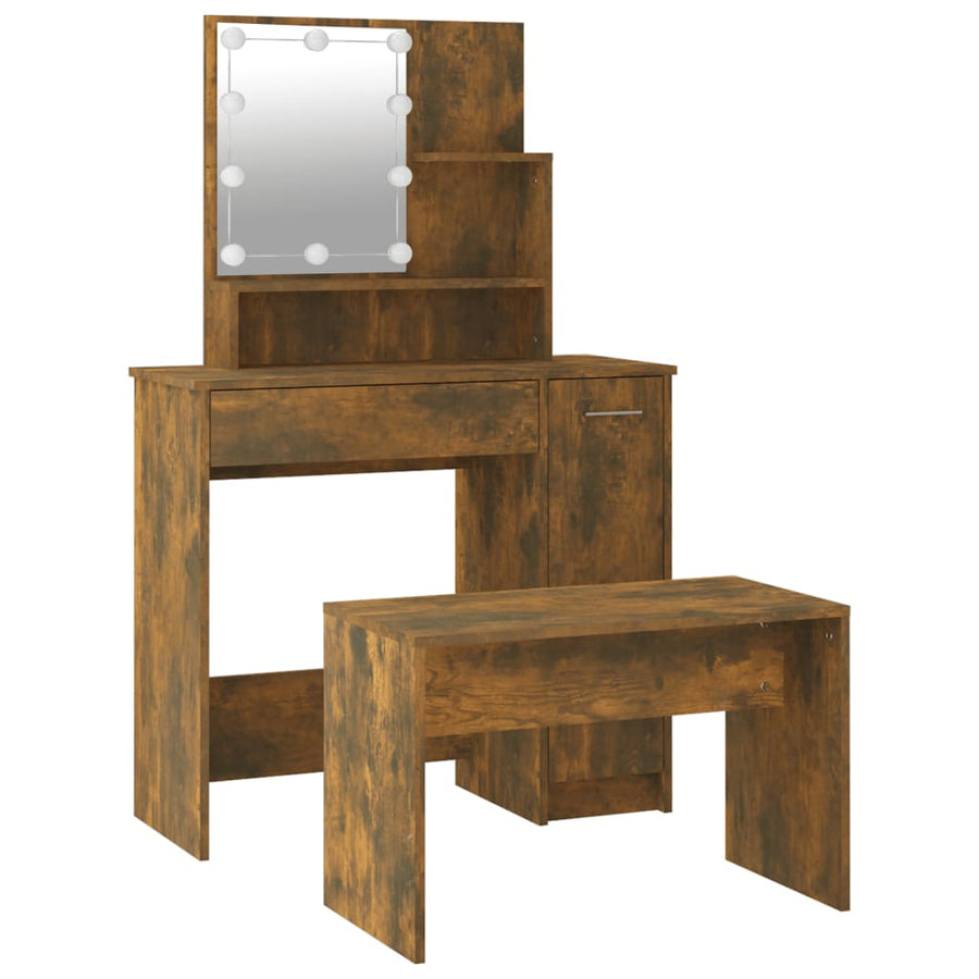 Kaptafelset met LED's bewerkt hout gerookt eiken 86.5 x 35 x 136 cm Gerookt eiken