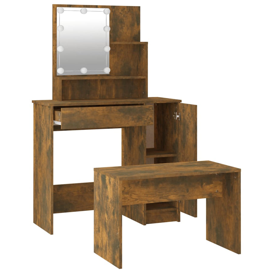 Kaptafelset met LED's bewerkt hout gerookt eiken 86.5 x 35 x 136 cm Gerookt eiken