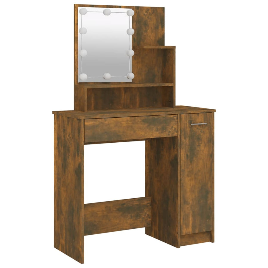 Kaptafelset met LED's bewerkt hout gerookt eiken 86.5 x 35 x 136 cm Gerookt eiken