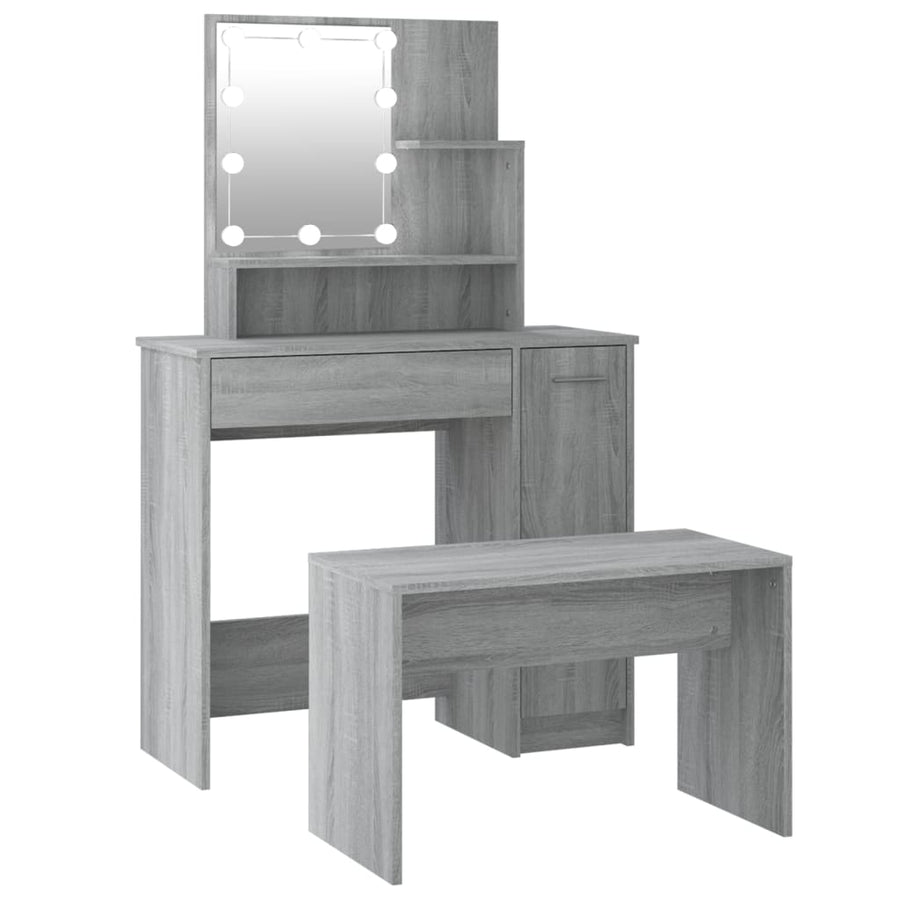 Kaptafelset met LED's bewerkt hout grijs sonoma 86.5 x 35 x 136 cm Grijs sonoma
