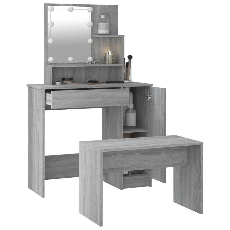 Kaptafelset met LED's bewerkt hout grijs sonoma 86.5 x 35 x 136 cm Grijs sonoma