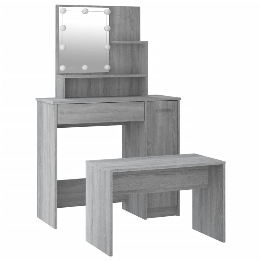 Kaptafelset met LED's bewerkt hout grijs sonoma 86.5 x 35 x 136 cm Grijs sonoma