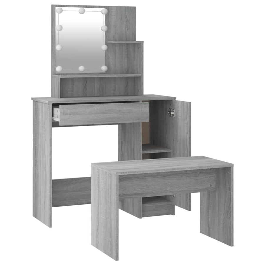 Kaptafelset met LED's bewerkt hout grijs sonoma 86.5 x 35 x 136 cm Grijs sonoma