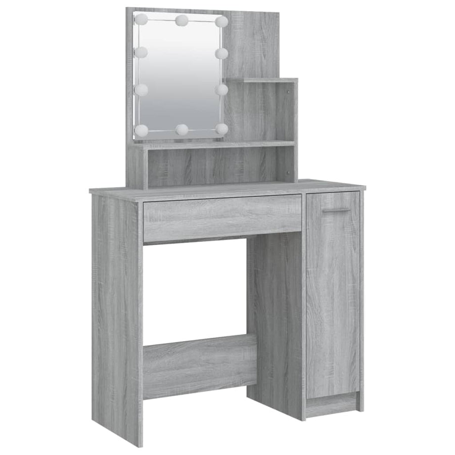Kaptafelset met LED's bewerkt hout grijs sonoma 86.5 x 35 x 136 cm Grijs sonoma