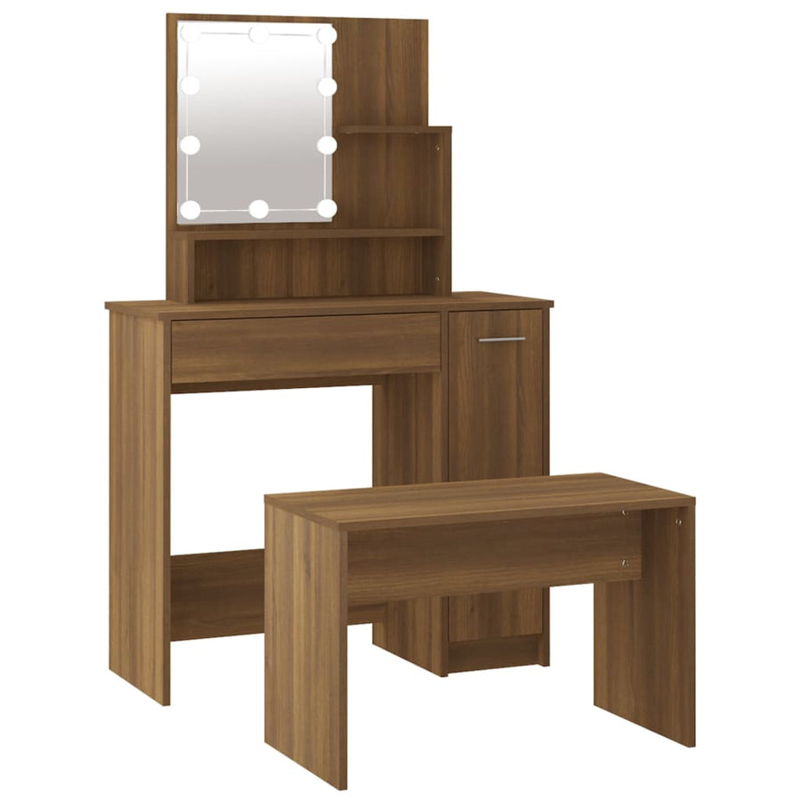 Kaptafelset met LED's bewerkt hout bruineiken 86.5 x 35 x 136 cm bruin eikenkleur