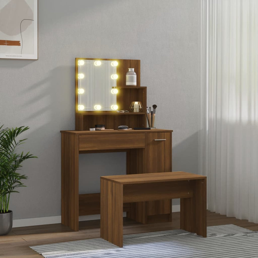 Kaptafelset met LED's bewerkt hout bruineiken 86.5 x 35 x 136 cm bruin eikenkleur