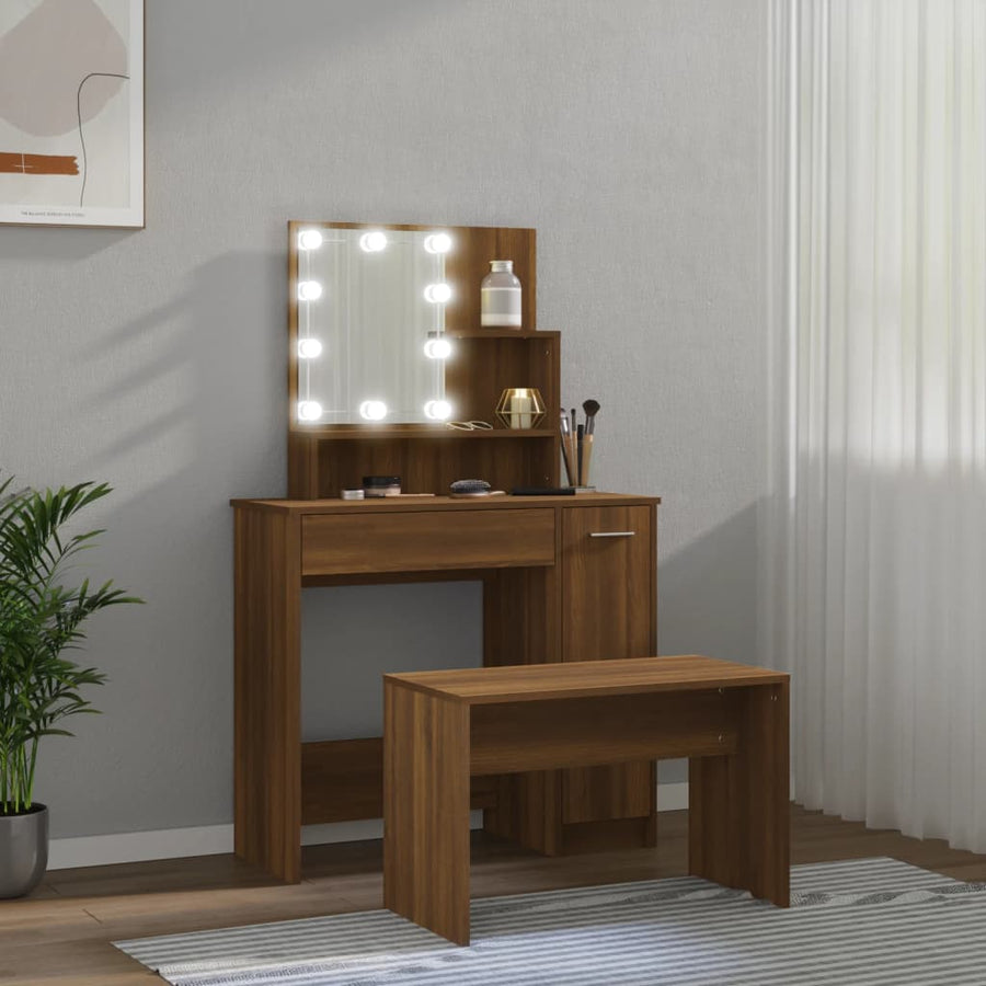 Kaptafelset met LED's bewerkt hout bruineiken 86.5 x 35 x 136 cm bruin eikenkleur
