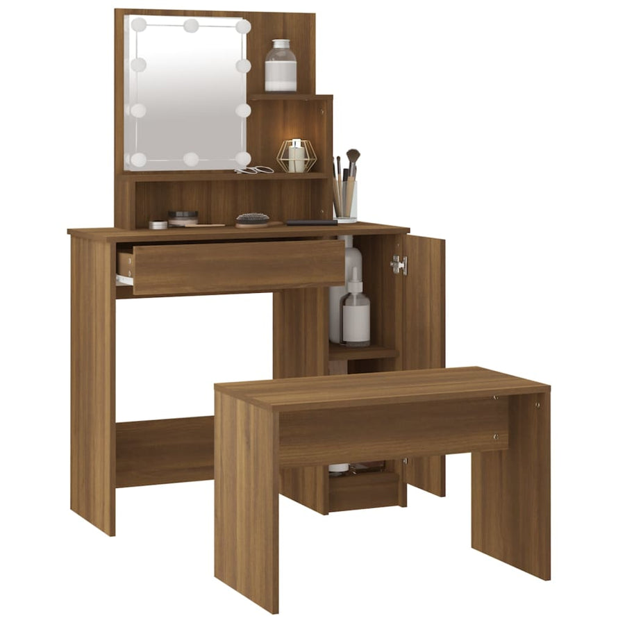 Kaptafelset met LED's bewerkt hout bruineiken 86.5 x 35 x 136 cm bruin eikenkleur