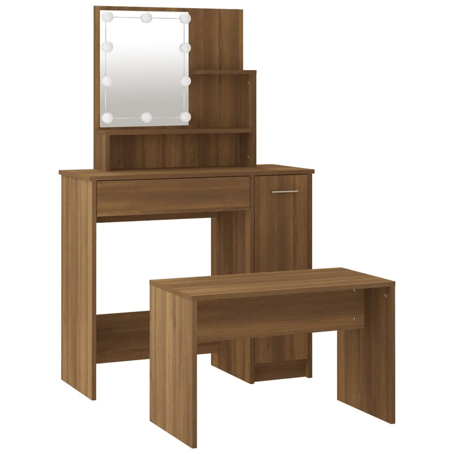 Kaptafelset met LED's bewerkt hout bruineiken 86.5 x 35 x 136 cm bruin eikenkleur