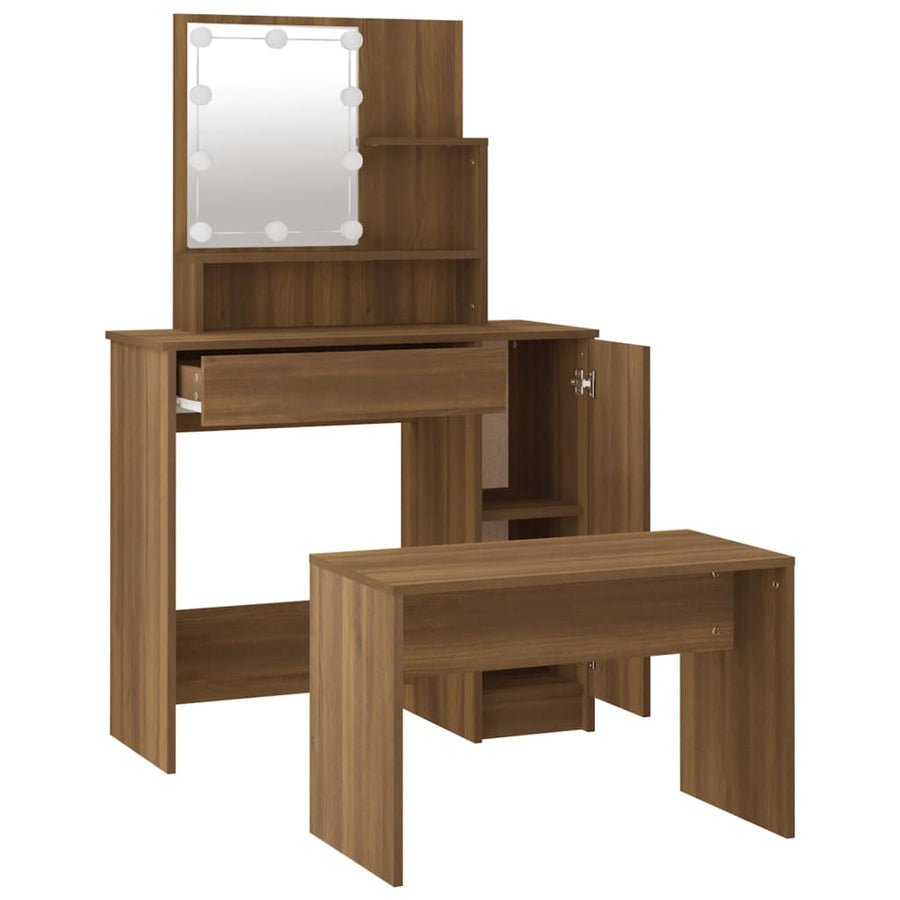 Kaptafelset met LED's bewerkt hout bruineiken 86.5 x 35 x 136 cm bruin eikenkleur