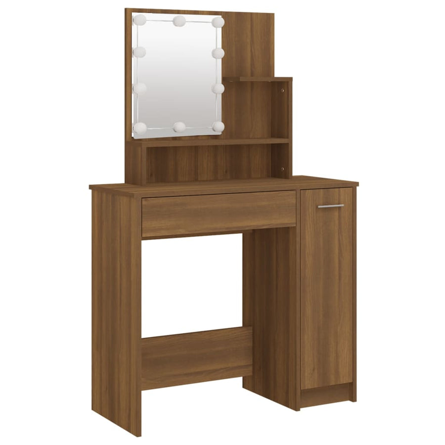 Kaptafelset met LED's bewerkt hout bruineiken 86.5 x 35 x 136 cm bruin eikenkleur