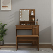 Kaptafel met LED spiegel 86,5x35x136 cm bewerkt hout bruin