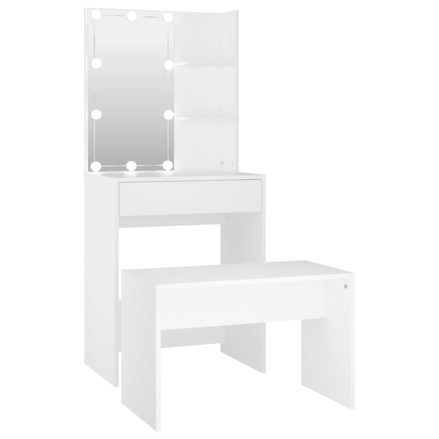 Kaptafelset met LED's bewerkt hout wit 60 x 40 x140 cm Wit