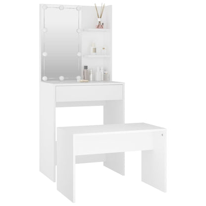 Kaptafelset met LED's bewerkt hout wit 60 x 40 x140 cm Wit