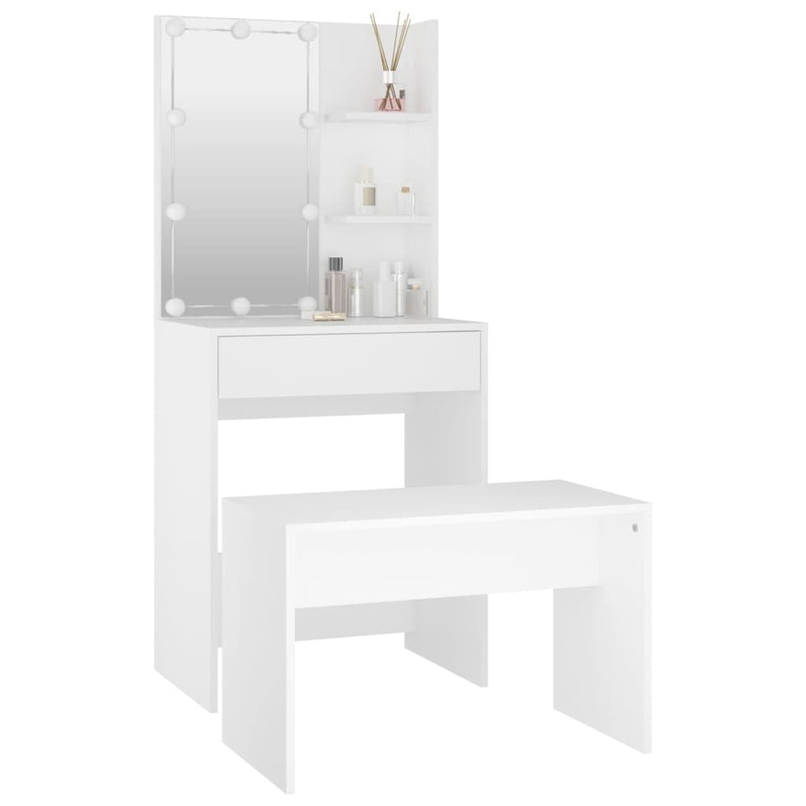 Kaptafelset met LED's bewerkt hout wit 60 x 40 x140 cm Wit
