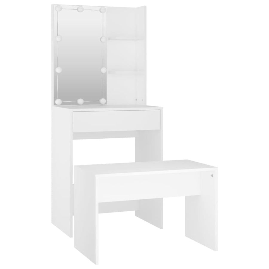 Kaptafelset met LED's bewerkt hout wit 60 x 40 x140 cm Wit