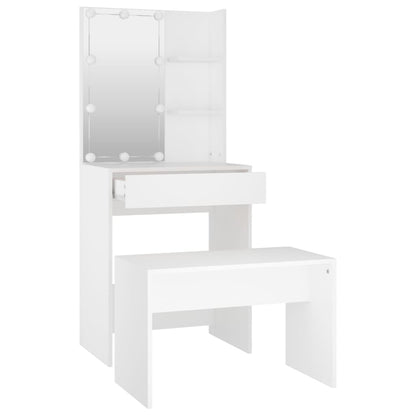 Kaptafelset met LED's bewerkt hout wit 60 x 40 x140 cm Wit
