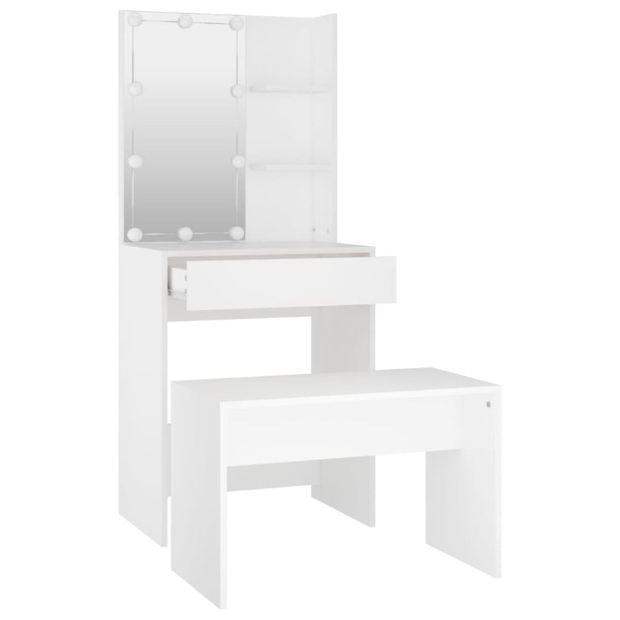 Kaptafelset met LED's bewerkt hout wit 60 x 40 x140 cm Wit