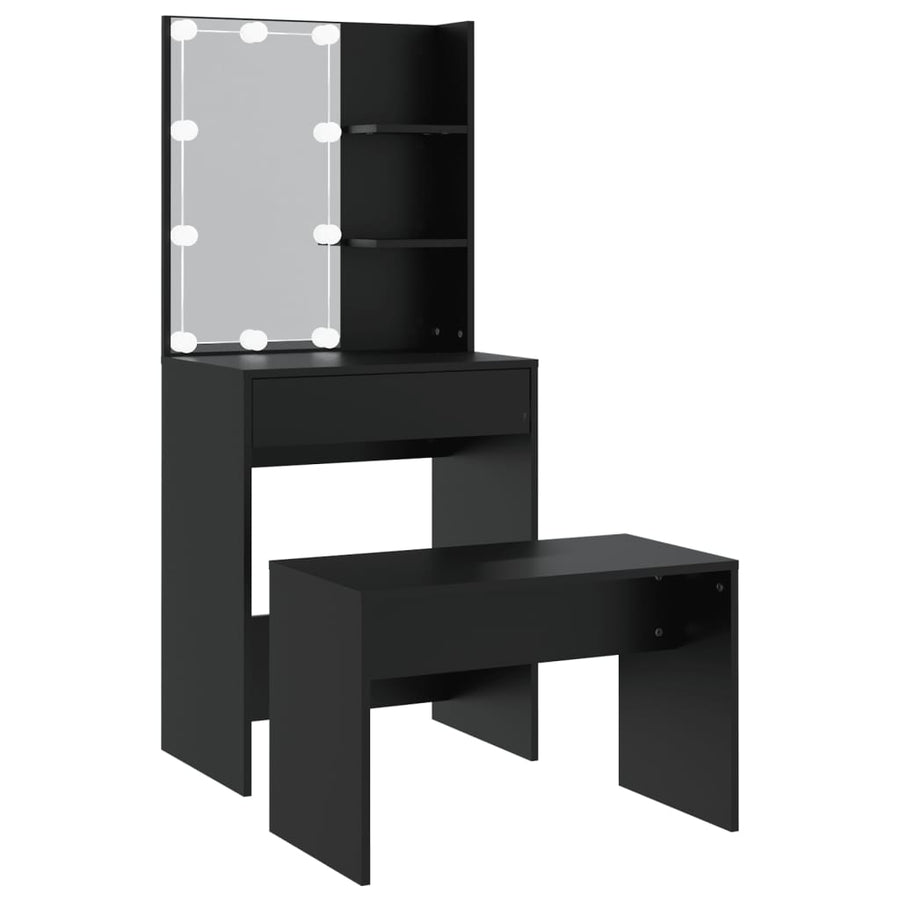 Kaptafelset met LED-verlichting bewerkt hout zwart 60 x 40 x140 cm Zwart