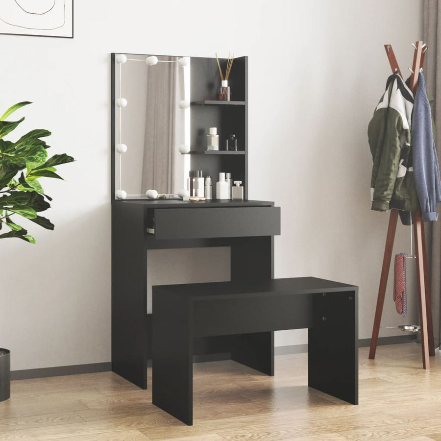 Kaptafelset met LED-verlichting bewerkt hout zwart 60 x 40 x140 cm Zwart
