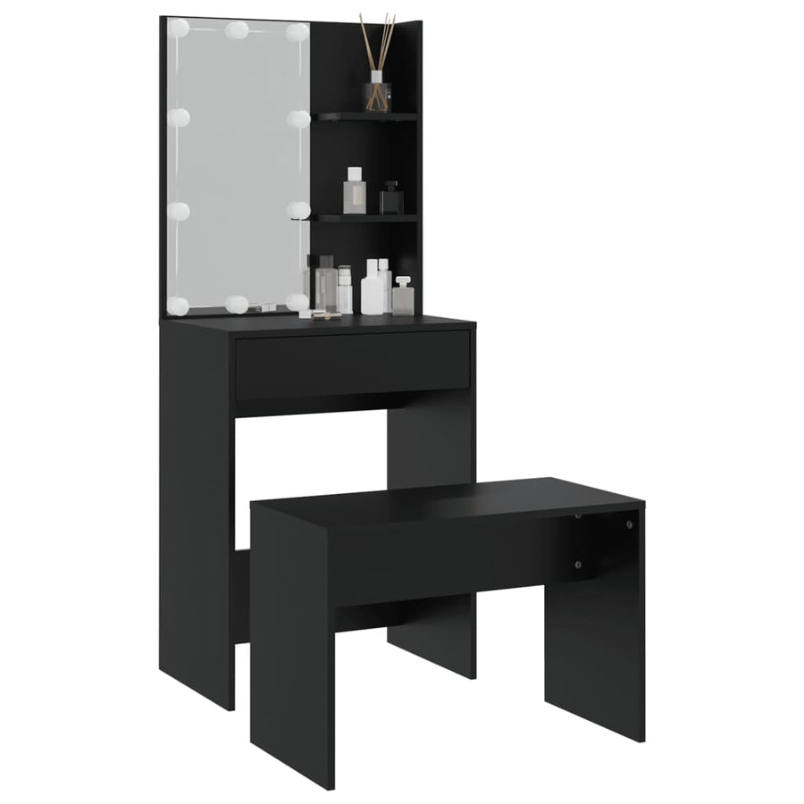 Kaptafelset met LED-verlichting bewerkt hout zwart 60 x 40 x140 cm Zwart
