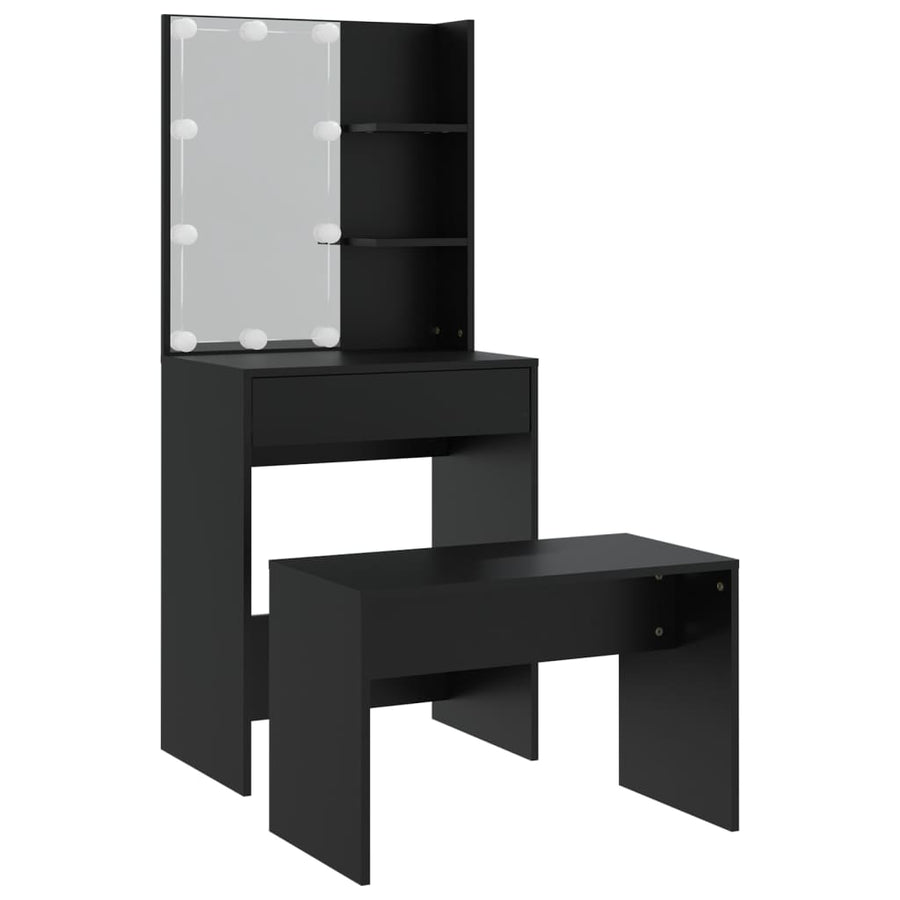 Kaptafelset met LED-verlichting bewerkt hout zwart 60 x 40 x140 cm Zwart