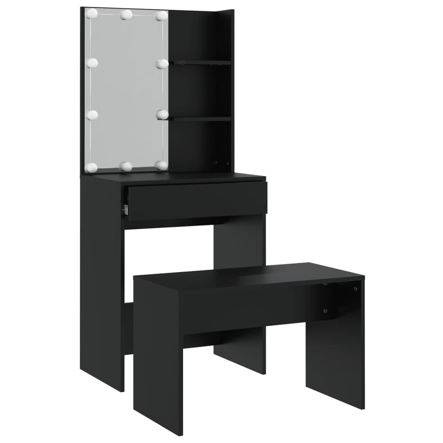 Kaptafelset met LED-verlichting bewerkt hout zwart 60 x 40 x140 cm Zwart