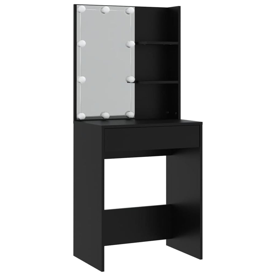 Kaptafelset met LED-verlichting bewerkt hout zwart 60 x 40 x140 cm Zwart