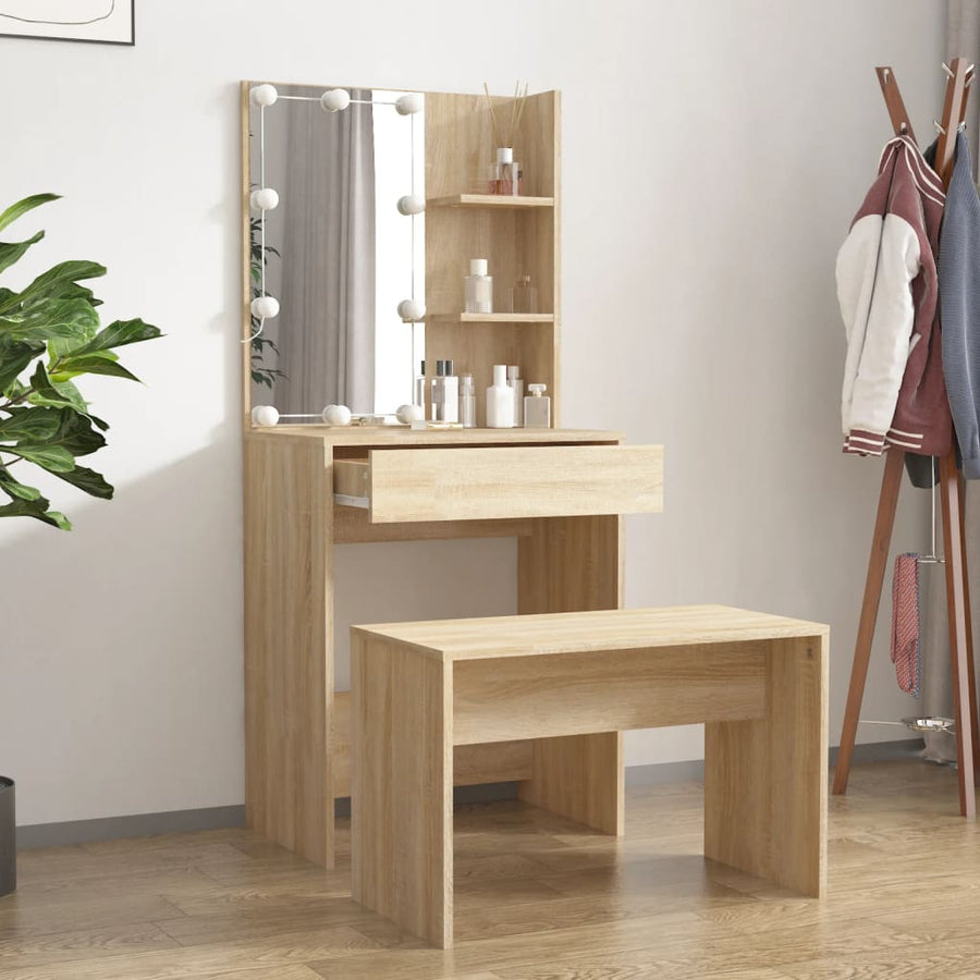 Kaptafelset Met Led's Bewerkt Hout Kleurig 60 x 40 x 140 cm