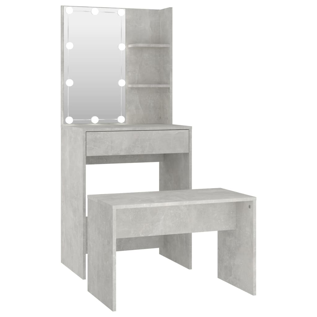 Kaptafelset met LED's bewerkt hout betongrijs 60 x 40 x140 cm Betongrijs