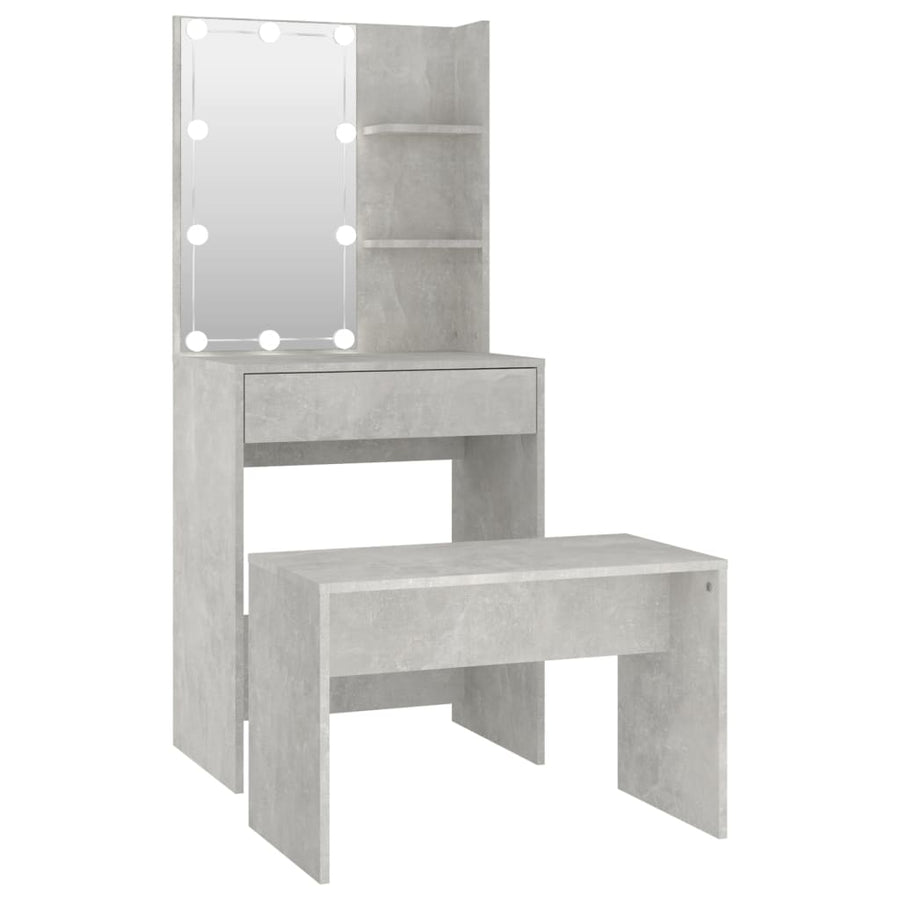 Kaptafelset met LED's bewerkt hout betongrijs 60 x 40 x140 cm Betongrijs