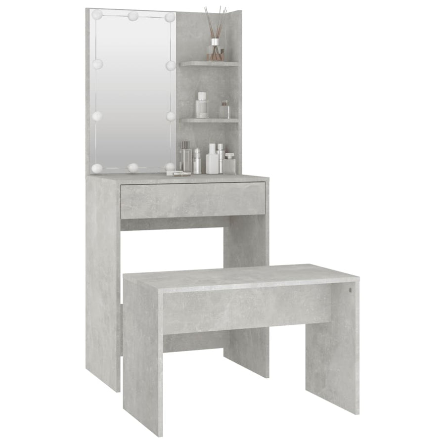 Kaptafelset met LED's bewerkt hout betongrijs 60 x 40 x140 cm Betongrijs