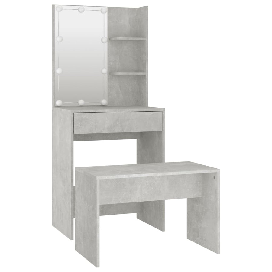Kaptafelset met LED's bewerkt hout betongrijs 60 x 40 x140 cm Betongrijs