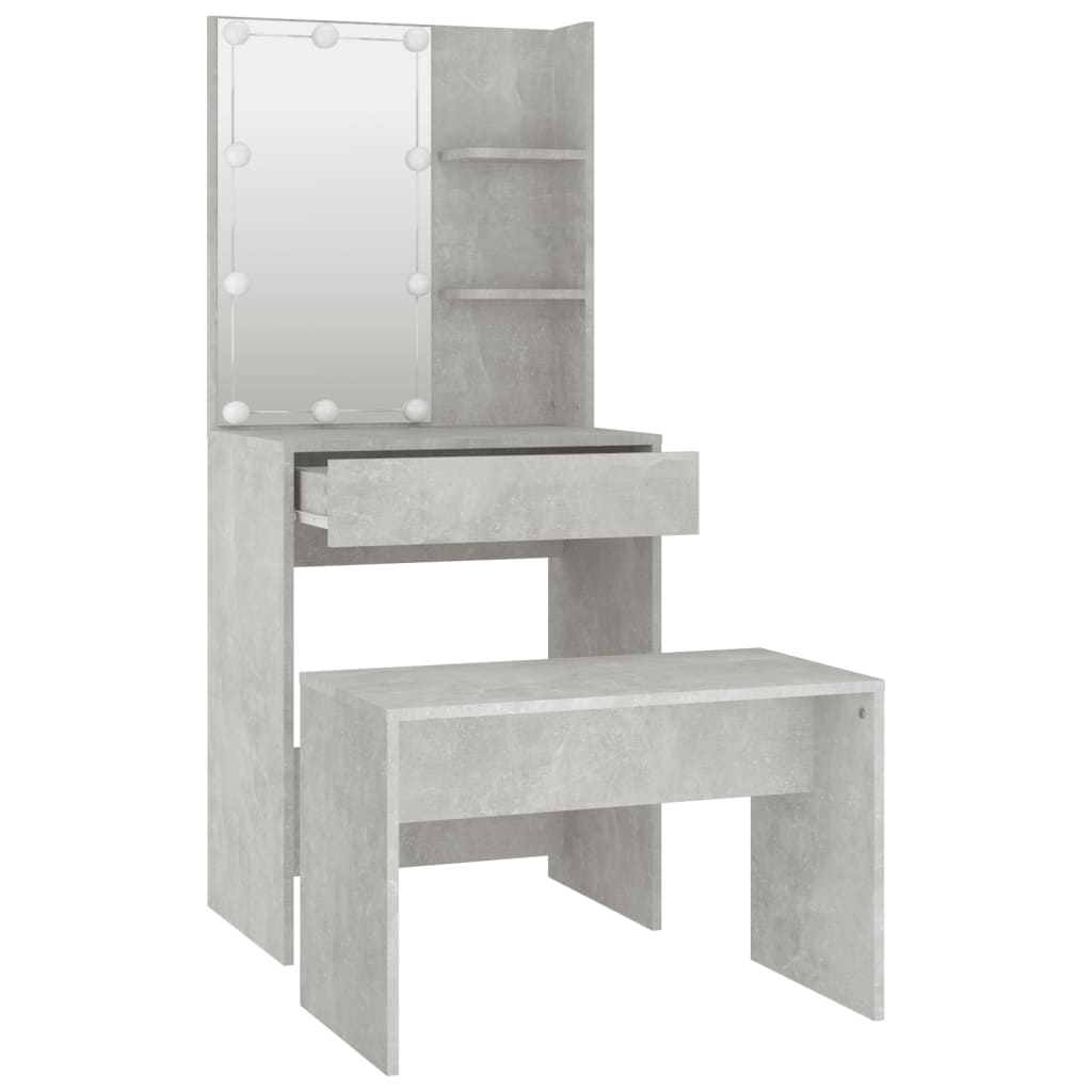 Kaptafelset met LED's bewerkt hout betongrijs 60 x 40 x140 cm Betongrijs