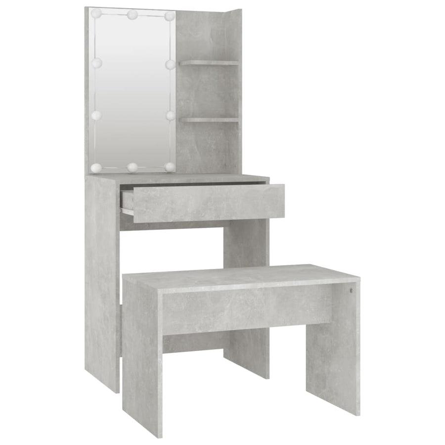 Kaptafelset met LED's bewerkt hout betongrijs 60 x 40 x140 cm Betongrijs
