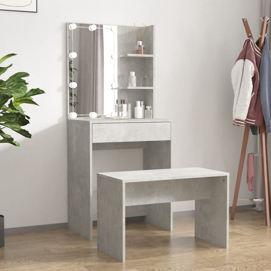 Kaptafelset met LED's bewerkt hout betongrijs 60 x 40 x140 cm Betongrijs