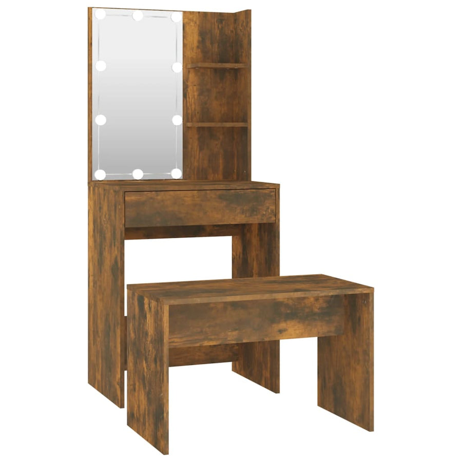 Kaptafelset met LED's bewerkt hout gerookt eiken 60 x 40 x140 cm Gerookt eiken