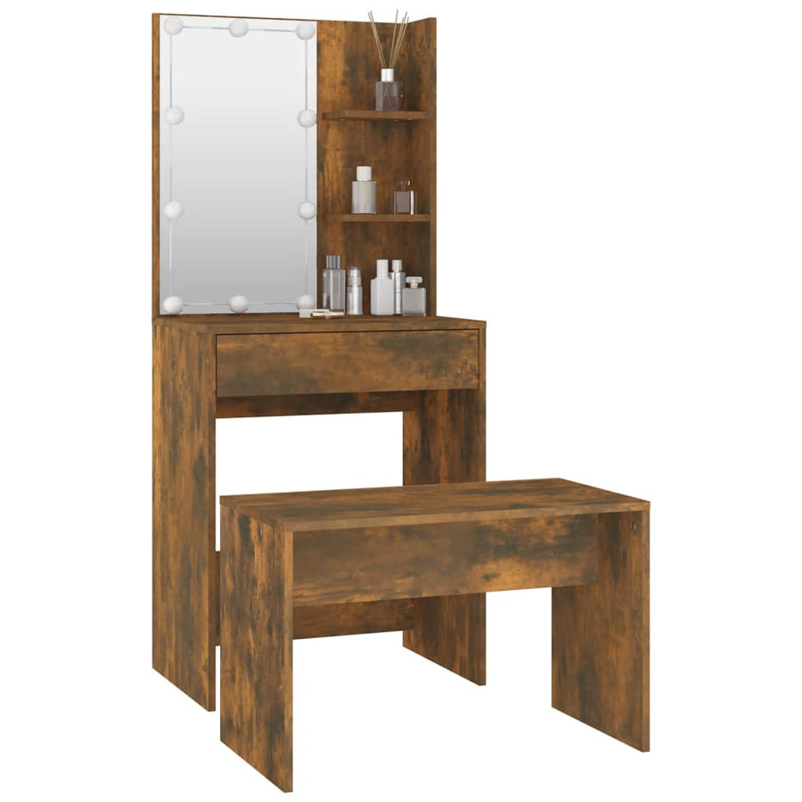 Kaptafelset met LED's bewerkt hout gerookt eiken 60 x 40 x140 cm Gerookt eiken