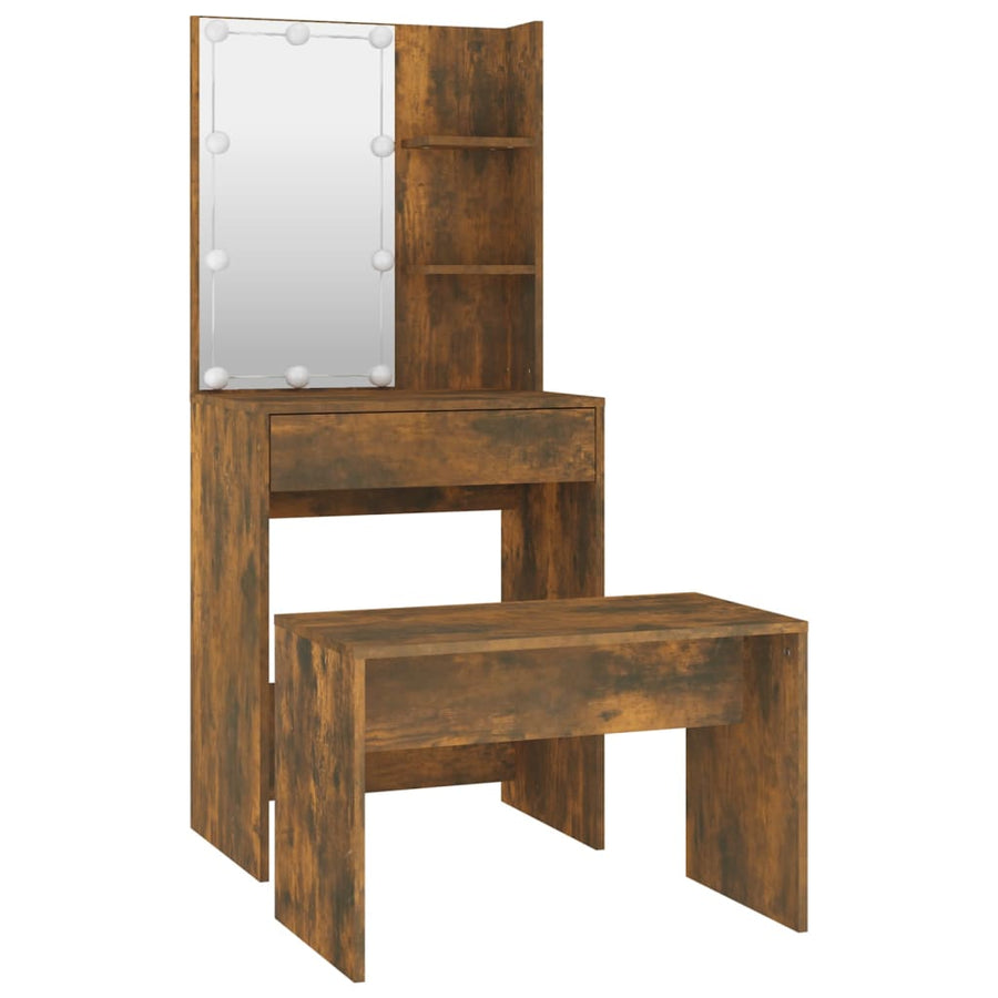 Kaptafelset met LED's bewerkt hout gerookt eiken 60 x 40 x140 cm Gerookt eiken