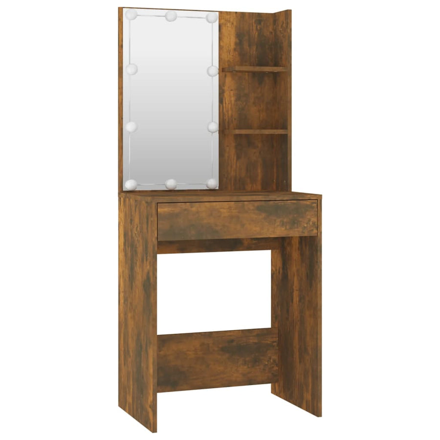 Kaptafelset met LED's bewerkt hout gerookt eiken 60 x 40 x140 cm Gerookt eiken