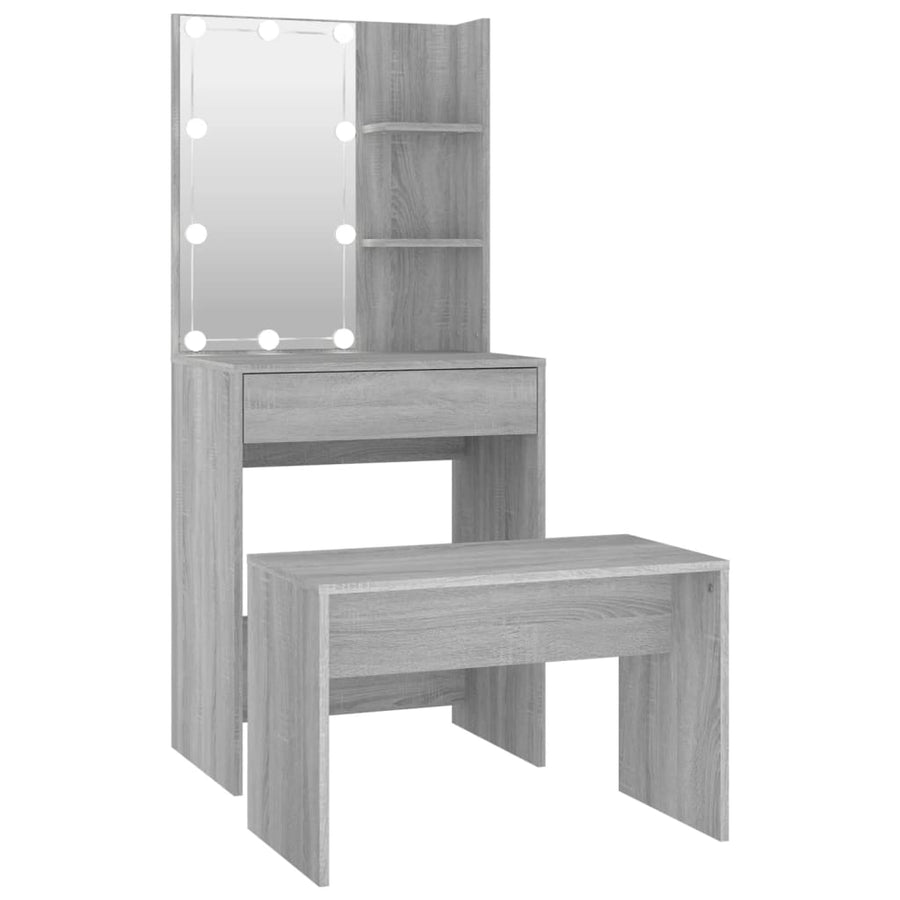 Kaptafelset met LED's bewerkt hout grijs sonoma 60 x 40 x140 cm Grijs sonoma