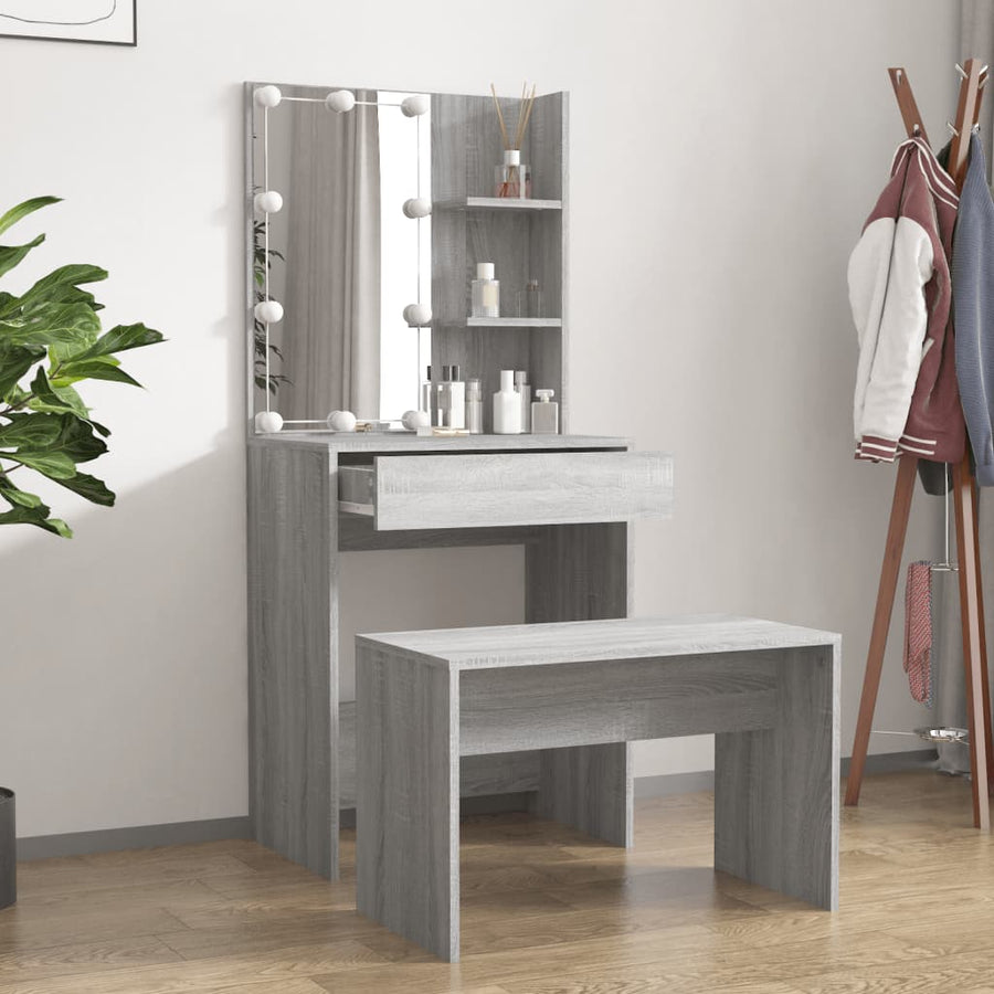 Kaptafelset met LED's bewerkt hout grijs sonoma 60 x 40 x140 cm Grijs sonoma