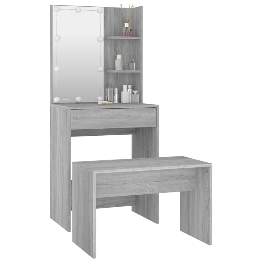 Kaptafelset met LED's bewerkt hout grijs sonoma 60 x 40 x140 cm Grijs sonoma